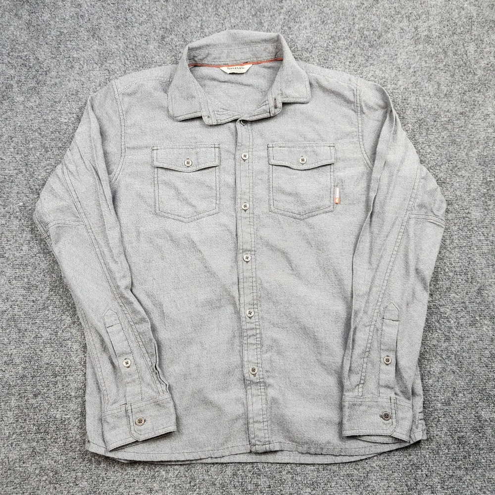 Simms Shirt Mens Medium Gray Solid Button Front Long‎ Sleeve Fishing Outdoor